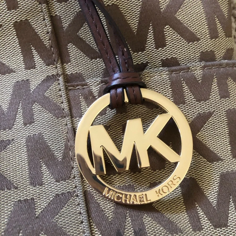 Michael Kors Brown Signature MK Logo Tote with Gold Hardware